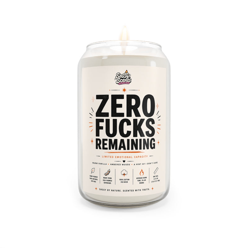 Zero Fucks Remaining — front view of the large 13.75oz soy candle